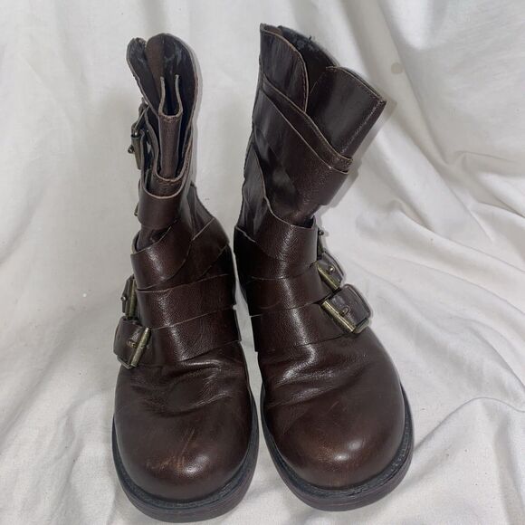 Vintage chunky biker goth Y2K Nine West Leather 7.5 m Buckle 90s moto baddie - Picture 2 of 11